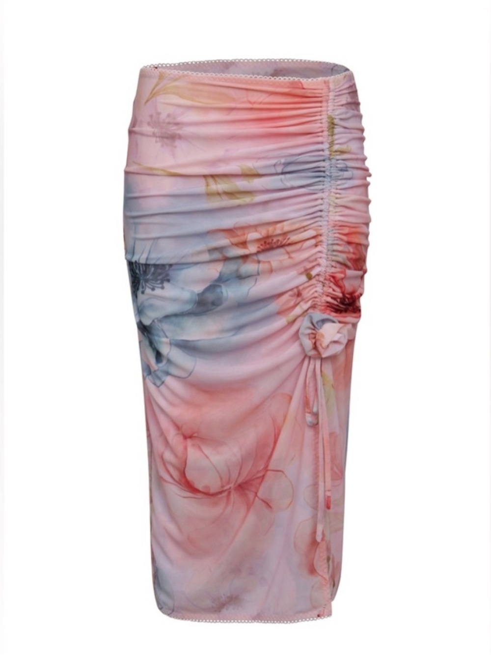 Guizio Celestina Ruched Rosette Printed Skirt in Cotton Candy Ambrosia Small NEW - Picture 3 of 9